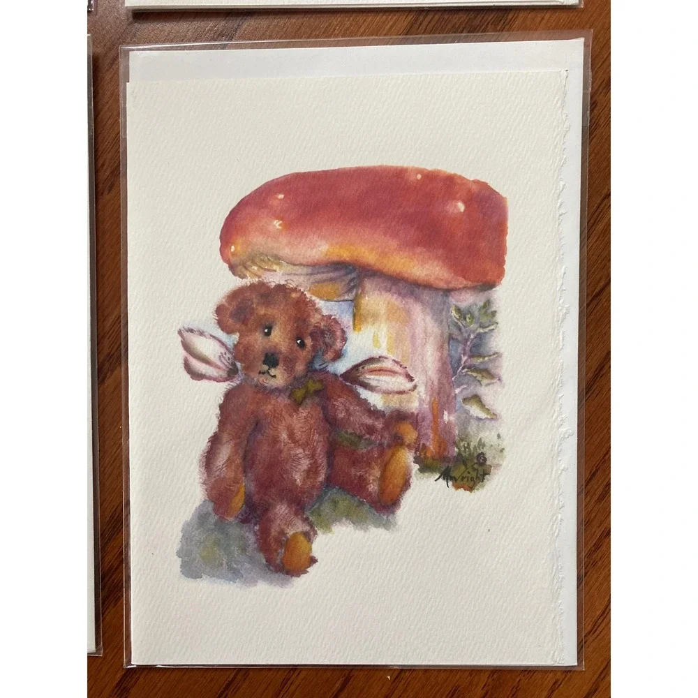 Watercolor Teddy Bear Greeting Cards Mary Rosalie Wright Set of 4 Whimsical Art